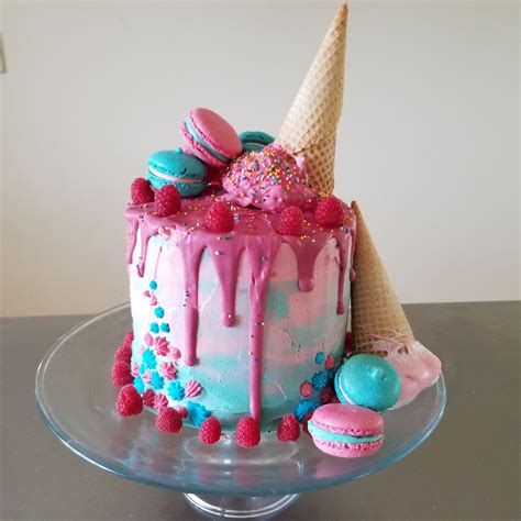 Rosie's 13th birthday cake with dripping ice-cream (cone filled with ...