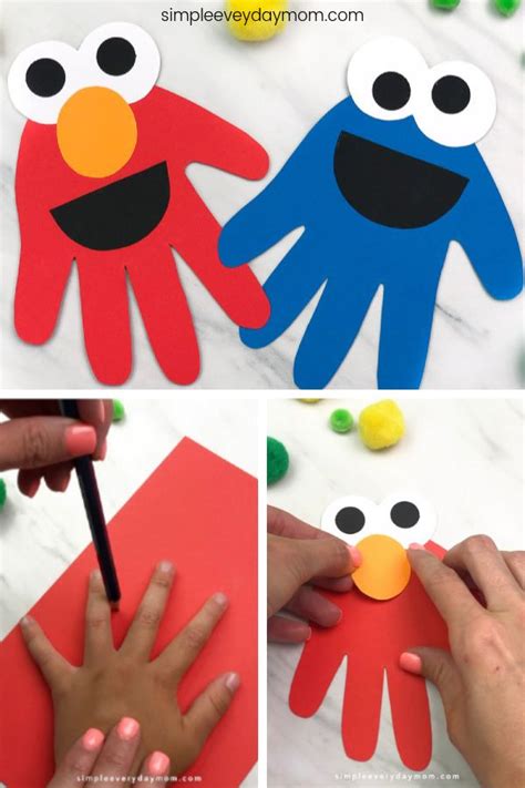 Handprint Cookie Monster & Elmo Craft For Kids | Toddler art projects, Sesame street crafts ...