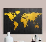 Dark golden world map art canvas - TenStickers