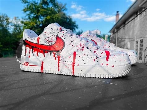 Air Force 1 Custom Sneakers Blood Drip Splatter Red Black White Shoes ...