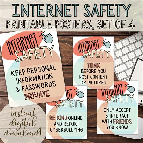 Internet Safety Classroom Posters Printable Posters for Teachers Growth ...