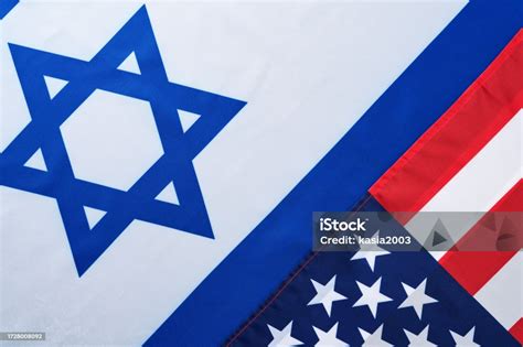 Usa Israel Flags Two American And Israeli Flags Lie On Black Old ...