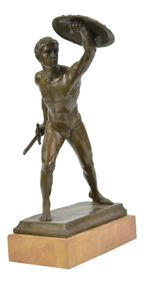 Roman Gladiator Bronze Statue on Marble Base Sculpture | Chairish