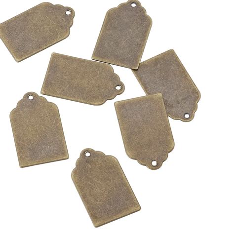 50pcs 21x12x0.3mm Antique Bronze Metal Tags for Jewelry Making DIY, Brass Blank Stamping Tag ...