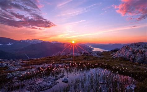 🔥 Download Wallpaper Landscape Mountains Sunset Clouds Flowers Desktop ...