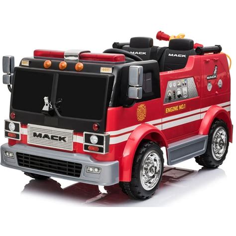 Mack Truck Fire Engine Two Seater Ride On, 12V Battery Powered, Siren light and sound, Watergun ...