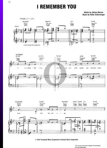 I Remember You (Victor Schertzinger) Piano Sheet Music - OKTAV