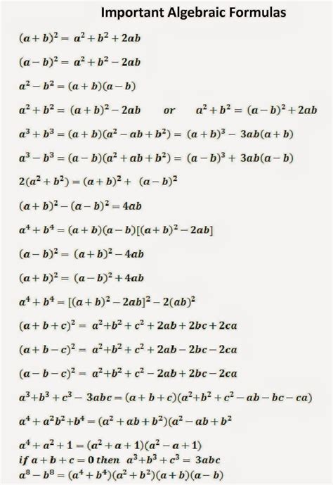 Algebraic Formulas Part -1 | Math methods, Studying math, Maths algebra