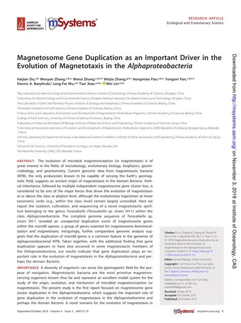 (PDF) Magnetosome Gene Duplication as an Important Driver in the Evolution of Magnetotaxis in ...