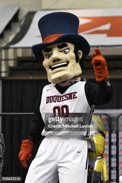 The Duquesne Lady Dukes mascot looks on during the quarterfinal round... News Photo - Getty Images