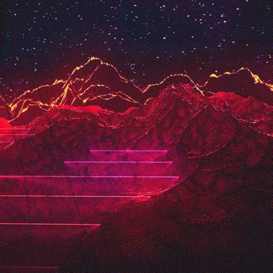 the night sky is filled with stars and bright red lights, as well as mountains