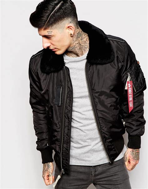 Alpha industries Faux Fur-Trimmed Bomber Jacket in Black for Men | Lyst