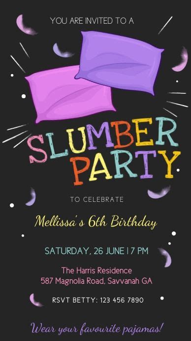 Black Slumber Party Invite Template | Slumber party invitations ...