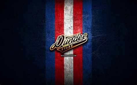 Download wallpapers Dundee Stars, golden logo, Elite League, blue metal ...