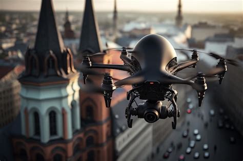 Premium AI Image | Flying among the city aerial drone illustration ...