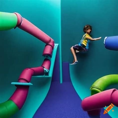 Playground with multi-level climbing structure