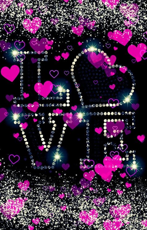 Pink hearts love glitter wallpaper I created for CocoPPa | Love ...