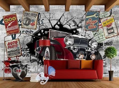 3D Classic Car Vintage Garage Art Wall Murals Wallpaper Decals Prints ...