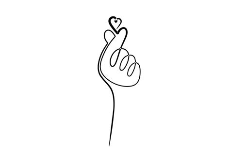 One line drawing of finger heart. Korean heart sign. 4374222 Vector Art ...