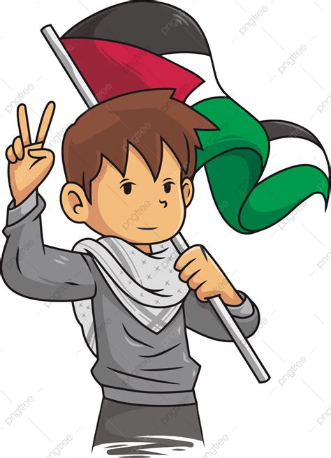 Peace Finger Vector Hd PNG Images, Boy Waving The Palestine Flag While ...