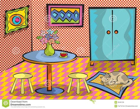 Cartoon Funky Room with Cat Stock Vector - Illustration of background, pattern: 3646136