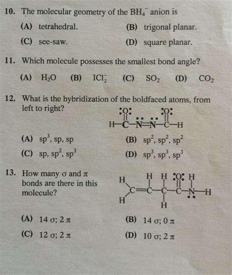 Solved 10. The molecular geometry of the BH4 anion is (B) | Chegg.com