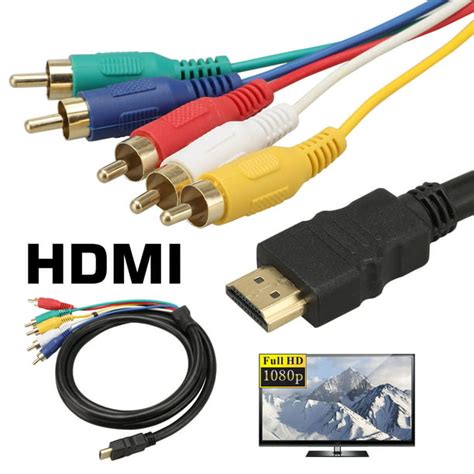 HDMI to RCA Cable, EEEkit HDMI Male to 5RCA Plug Video Audio AV Component Converter Adapter ...