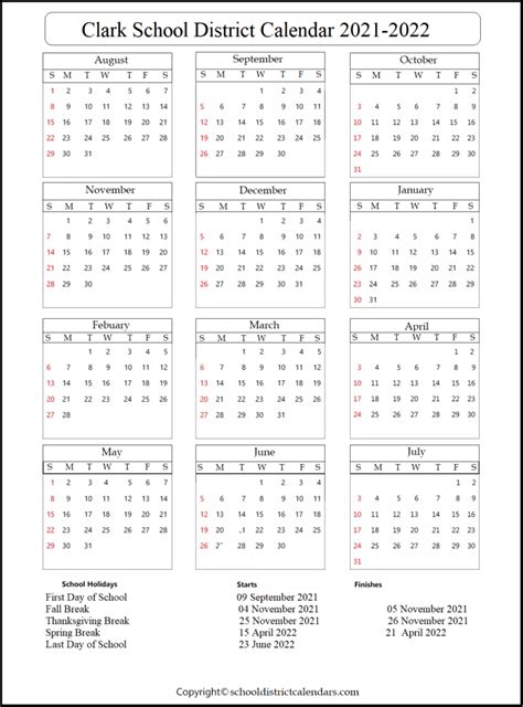 Clark County School District Proposed Calendar 2021-2022 | School ...