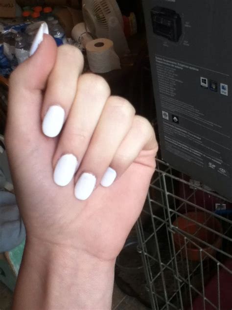 new nails :) white oval shaped acrylic nails | Oval acrylic nails, Nail shapes, Hair and nails