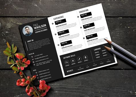 Free Black Landscape Resume (CV) Design Template PSD File - Good Resume