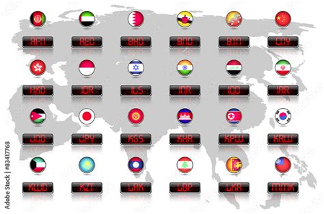 Countries flags with official currency symbols, Asia part 1 Stock ...