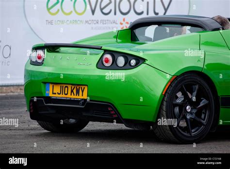 Tesla roadster sport supercar convertible rear green battery electric ...