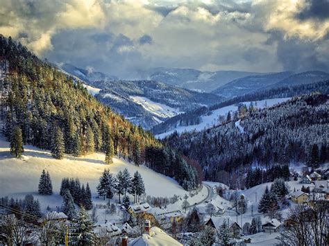 Wallpaper Germany, winter, snow, trees, mountains, village, road 2880x1800 HD Picture, Image