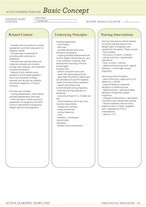 ALT 1 OB - Active learning template - ATI Basic Concept Prenatal Care - mcn 273 - Studocu