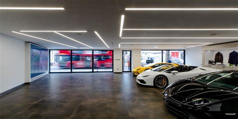 Interior view at H.R. Owen Lamborghini showroom, London | Lamborghini showroom, Luxury garage ...