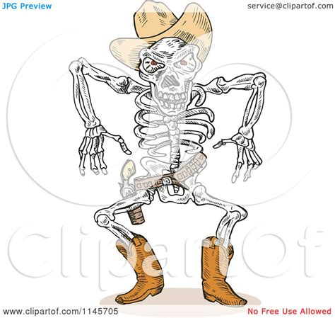 Clipart of a Sketched Skeleton Cowboy Ready to Draw - Royalty Free Vector Illustration by ...