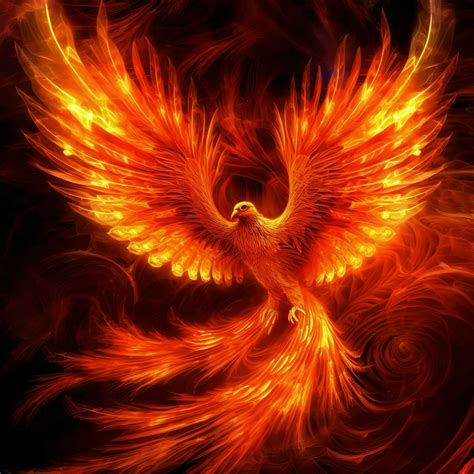 Phoenix bird with outstretched wings rising burning in flames. Epic ...