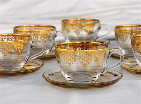 Large Gold Plated Coffee Mugs-Tea Glasses For Six Person | FairTurk.com