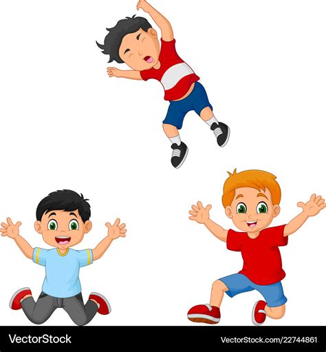 Cartoon happy kids jumping together Royalty Free Vector