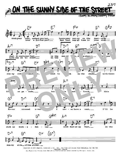 On The Sunny Side Of The Street sheet music by Dorothy Fields (Real Book - Melody, Lyrics ...