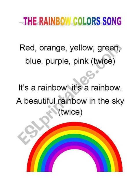 Rainbow Song - Feuille de travail ESL par Cristinacampillo in 2021 ...