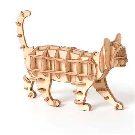 3D Wooden Puzzle Animal Walking Cat Puzzle Educational Toy DIY craft ...