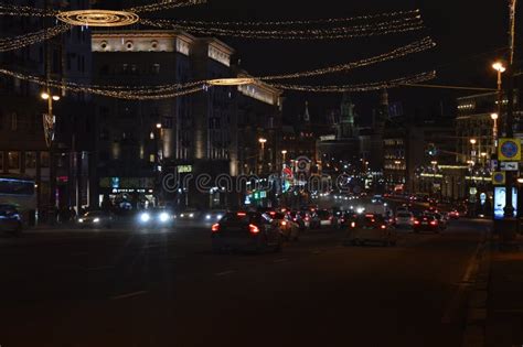 Moscow at Night. Tverskaya Street Editorial Stock Photo - Image of lights, walks: 116882973