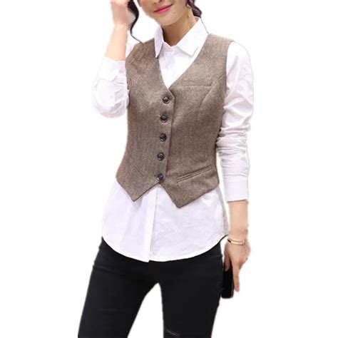 Vintage Short Women's Vest V Neck Brief Work Vests Fashion Waistcoat ...