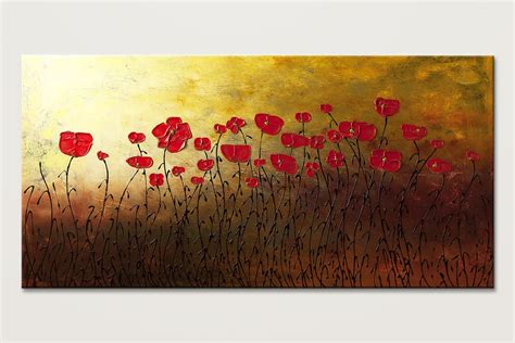 Red Flowers Sunset Landscape Abstract Art Id80