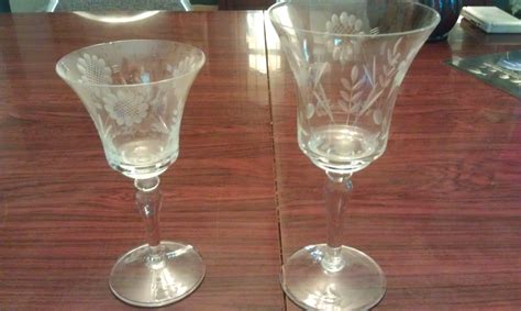 Antique Etched Crystal Stemware - Sunflower & Wheat Pattern