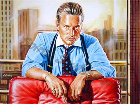 Michael Douglas painting portrait, "Wall Street" movie poster