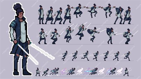 Premium Vector | Characte pixelart animation sprite sheet ready to use walk cycle run hit sword ...