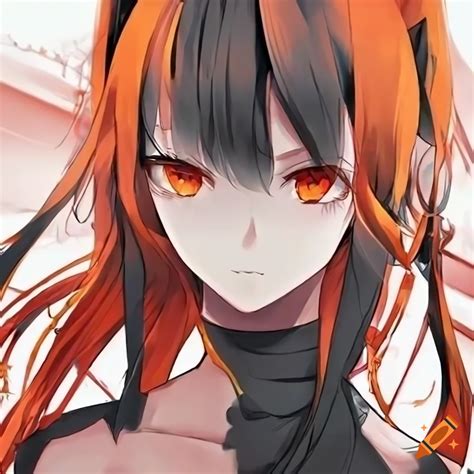 Anime girl full body black hair orange accessories on Craiyon