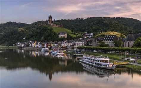 Download wallpapers Cochem, Moselle river, motor ships, boats ...